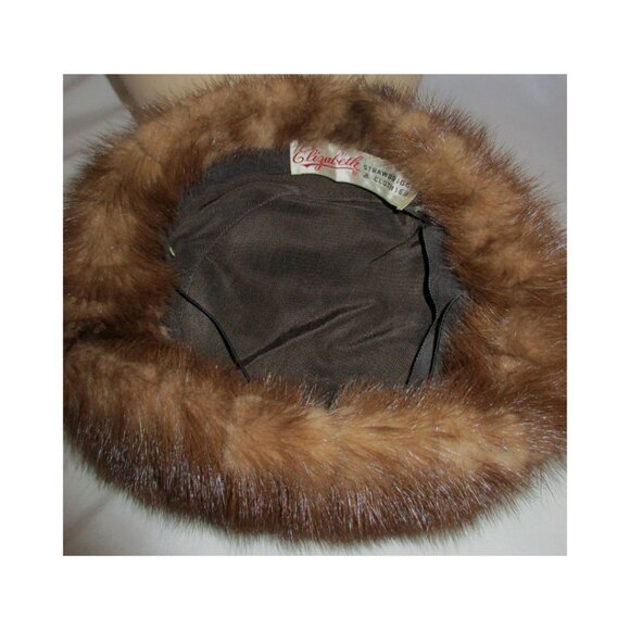 Vintage 1950's Elizabeth Strawbridge Clothier Brown Mink Fur Tilted Pillbox Hat - Picture 7 of 7